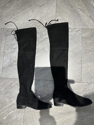Stuart Weitzman Lowland Over the Knee Suede Boots Womens 8.5 OTK Black Suede