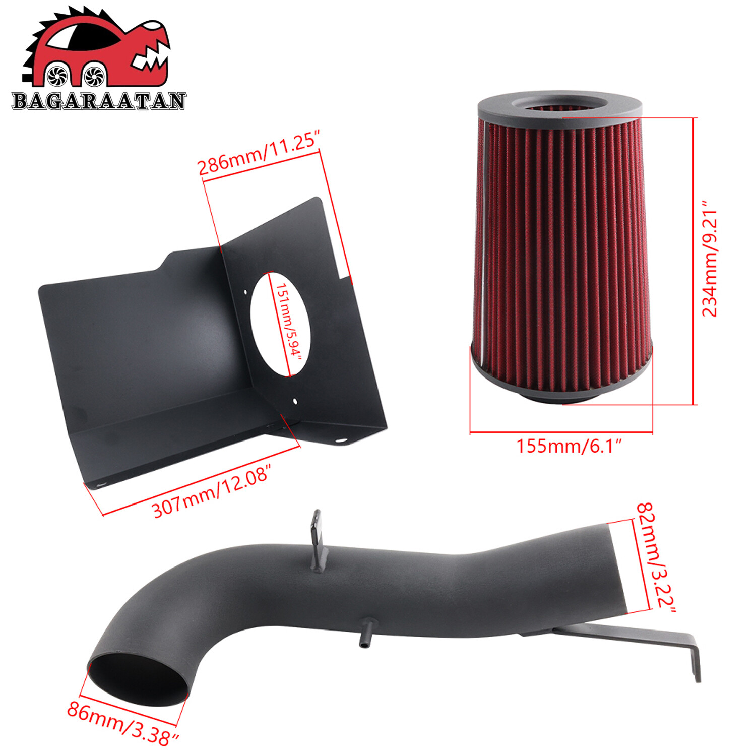Cold Air Intake System + Red Filter For 07-08 GMC Tahoe Yukon 4.8 5.3L V8 Engine