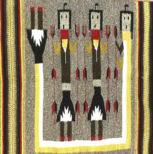 Vintage Yei Navajo Hand Woven Wool Rug Wall Hanging 33.75" x 27.5" inches - Picture 3 of 9