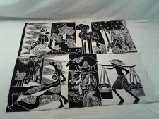 Batik,Wachsbatik Tuch,Bild,Indonesien,schwarz/weiß,Ethnomotive,L43xB50cm ca.
