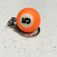 NUMBER 5 MINI CUE BALL KEYCHAIN ORANGE BILLIARDS COOL UNIQUE  
