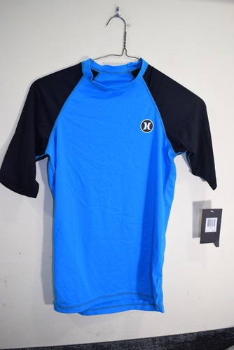 Hurley Logo Raglan Rash Guard Beach Swim UPF 50+ Shirt BOYS L Blue NEW