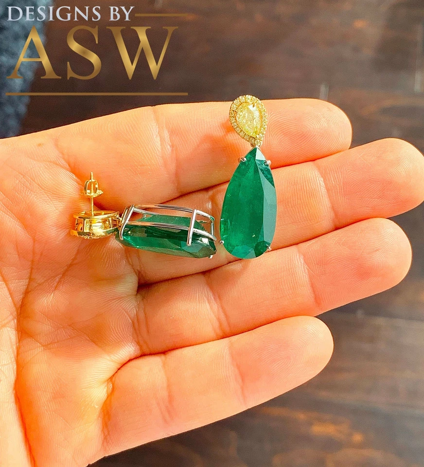 Enorme e impresionante oro blanco y amarillo 14k forma pera esmeralda y pera y rojo Foto 2 de 4