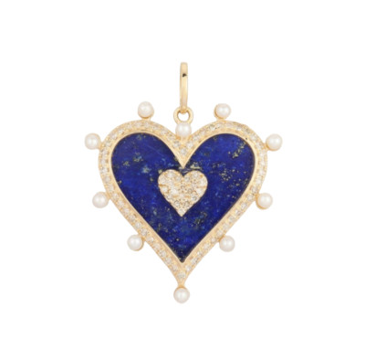 Designer Lapis Lazuli And Diamond Heart pendant, 925 Silver Diamond Heart Charm