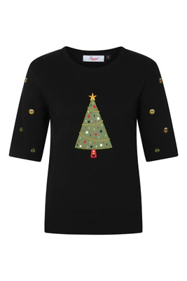 Banned Retro 50s Scandi Tree Holiday Cheer Black Christmas Jumper