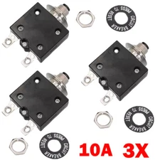 3x NEW 10 Amp Push Button Thermal Circuit Breaker 12-50V DC 125-250V AC 10A HOT