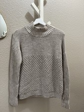 Toad Co Womens M 100 Merino Wool Mock Neck Sweater Oatmeal Textured Knit