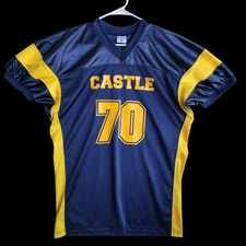 Castle High Football Jersey Blue Gold Champro Adult Med Jimmy Johns Sponsored