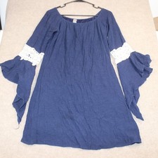 Honeyme Navy Blue Bell Sleeve Crochet Lace Mini Dress Small Boho Los Angeles