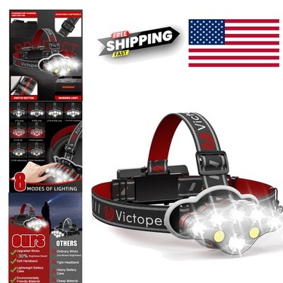 Bright 8 LED Headlamp USB Rechargeable with Long Runtime for Outdoor Activities