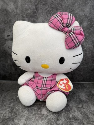 Hello Kitty Sanrio Ty Beanie Babys 12 Zoll Plüsch - rosa Schottenkaro neu mit Etikett