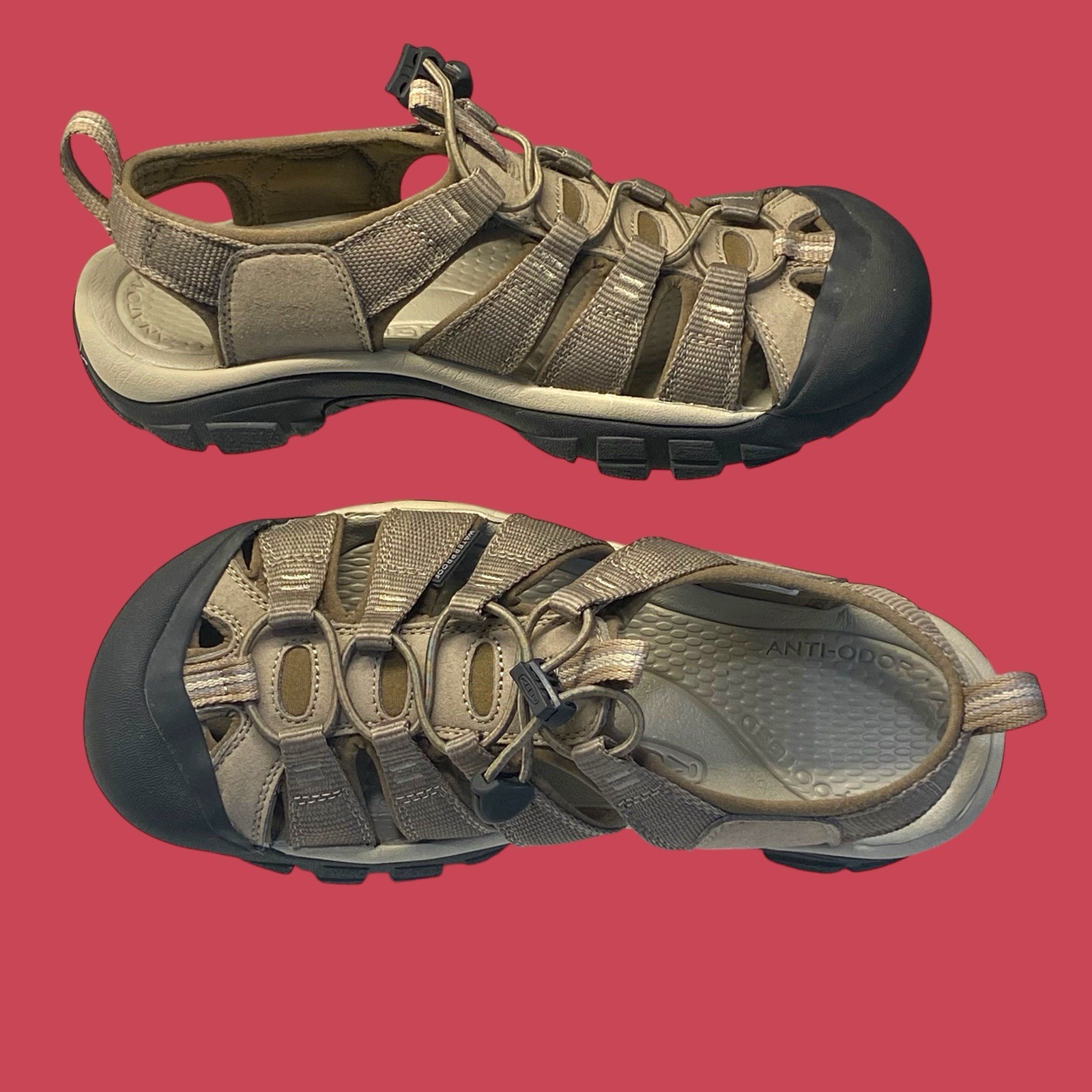 Keen Uomo 7.5 Newport H2 Sandalo Brindle Canteen Beige Elastico Cinch Scarpa Antiodore