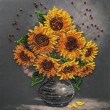 Bouquet Homely sunflowers Bead Embroidery Kit   DIY Beaded Home Decor Wall Art