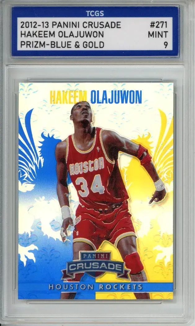 2012-13 PANINI CRUSADE PRIZM-BLUE AND GOLD #271 HAKEEM OLAJUWON TCGS MINT 9 -N1