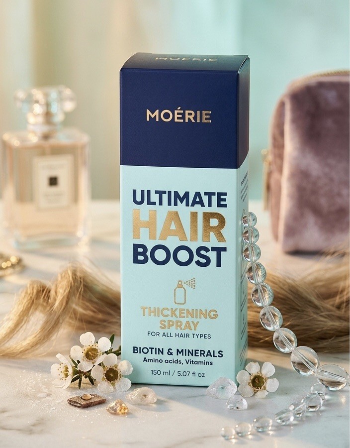 Spray Espesante Moérie 150 ml - Potenciador del Volumen del Cabello, Vegano, Nuevo Sellado DF