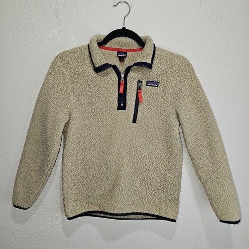 Patagonia Cream Retro Pile Fleece 1/4 Zip Pullover Kids Size Medium Boys Girls - Picture 2 of 20