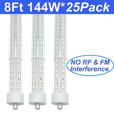 25 Pack 144W T8 8FT LED Shop Light Bulbs FA8 Single Pin 8Foot LED Tube Light Bul