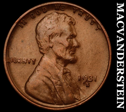 1931-S Lincoln Wheat Cent - Scarce  Extra Fine  Key Date  No Reserve  #i5962