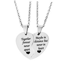 BFF Necklace for 2-Valentines Heart Silver Together forever never apart