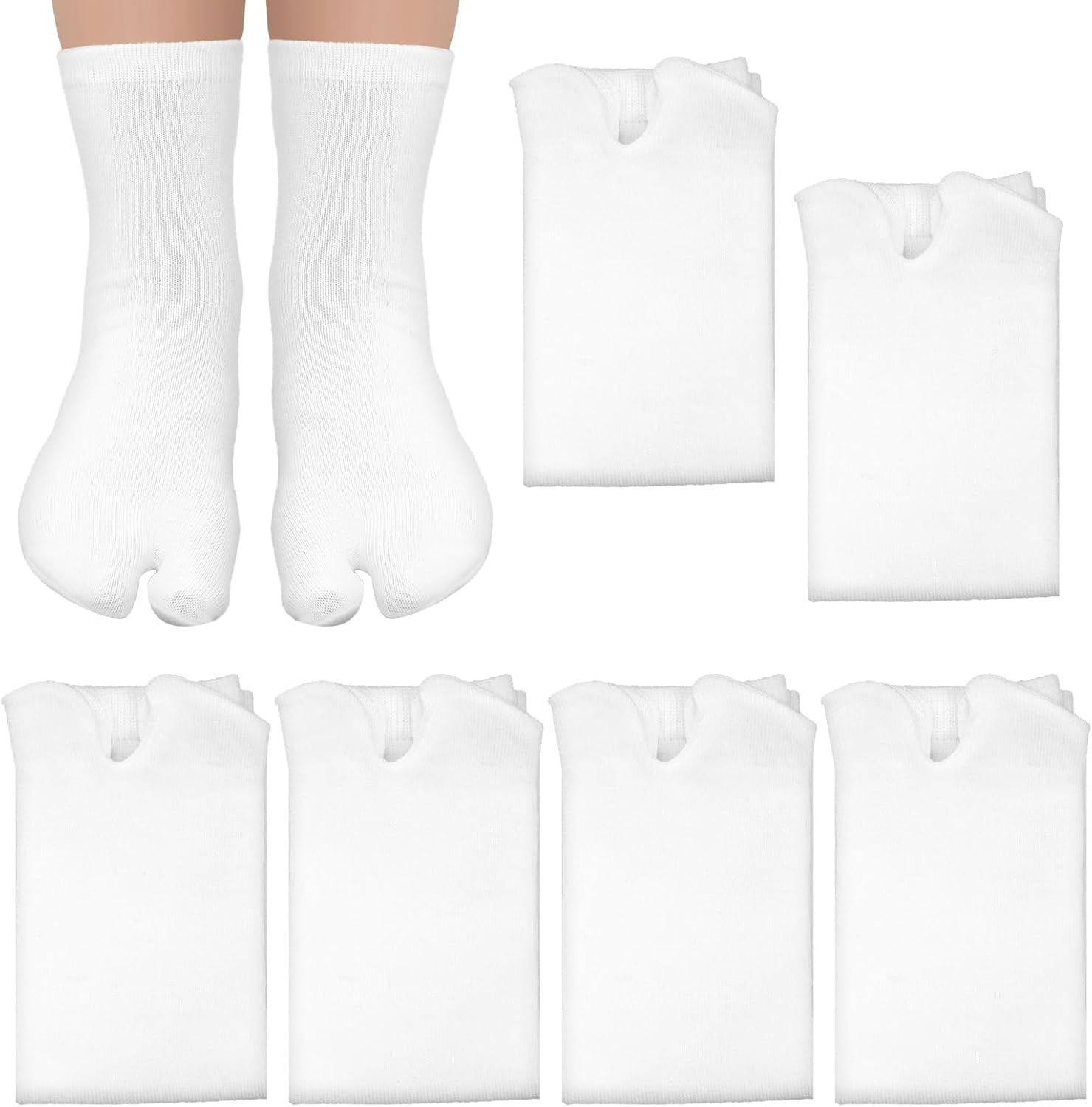6 Pairs Tabi Split Toe Socks Elastic Ankle Fit Flip Flop Style Solid Set UK