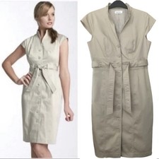 Calvin Klein Belted Button front cap sleeve dress size 12 Khaki tan utility