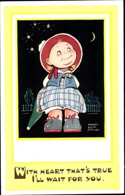 Künstler Ak Attwell, Mabel Lucy, Mädchen schaut in den Sternenhimmel - 4036565