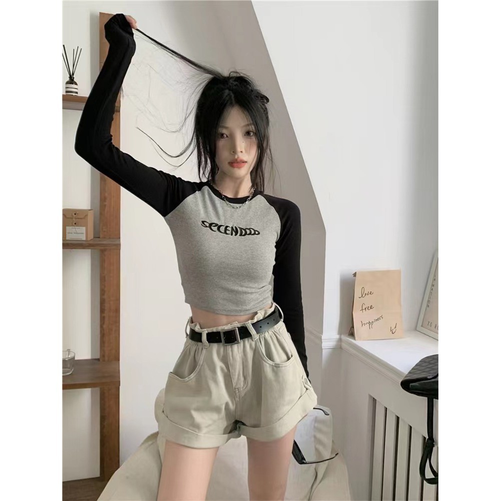 ALTRA Bellissima t shirt donna tinta unita manica lunga con accenti di ricamo