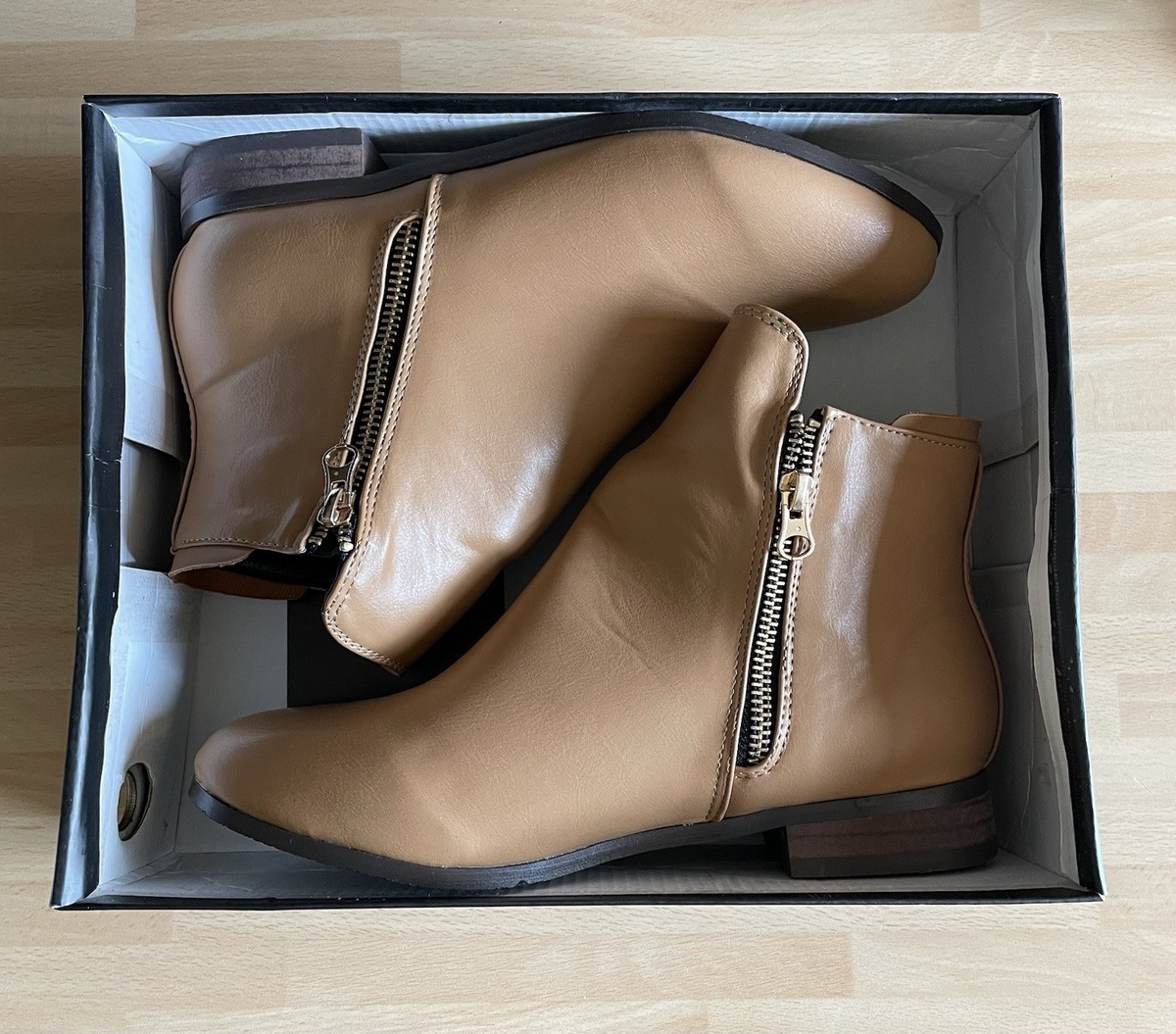 Light Tan Double Zipped Ankle Boots Women size 37 UK