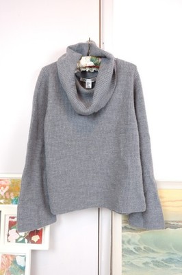 100% extrafeine Merinowolle grau Max Studio Strickpullover Pullover Wasserfallausschnitt UK1