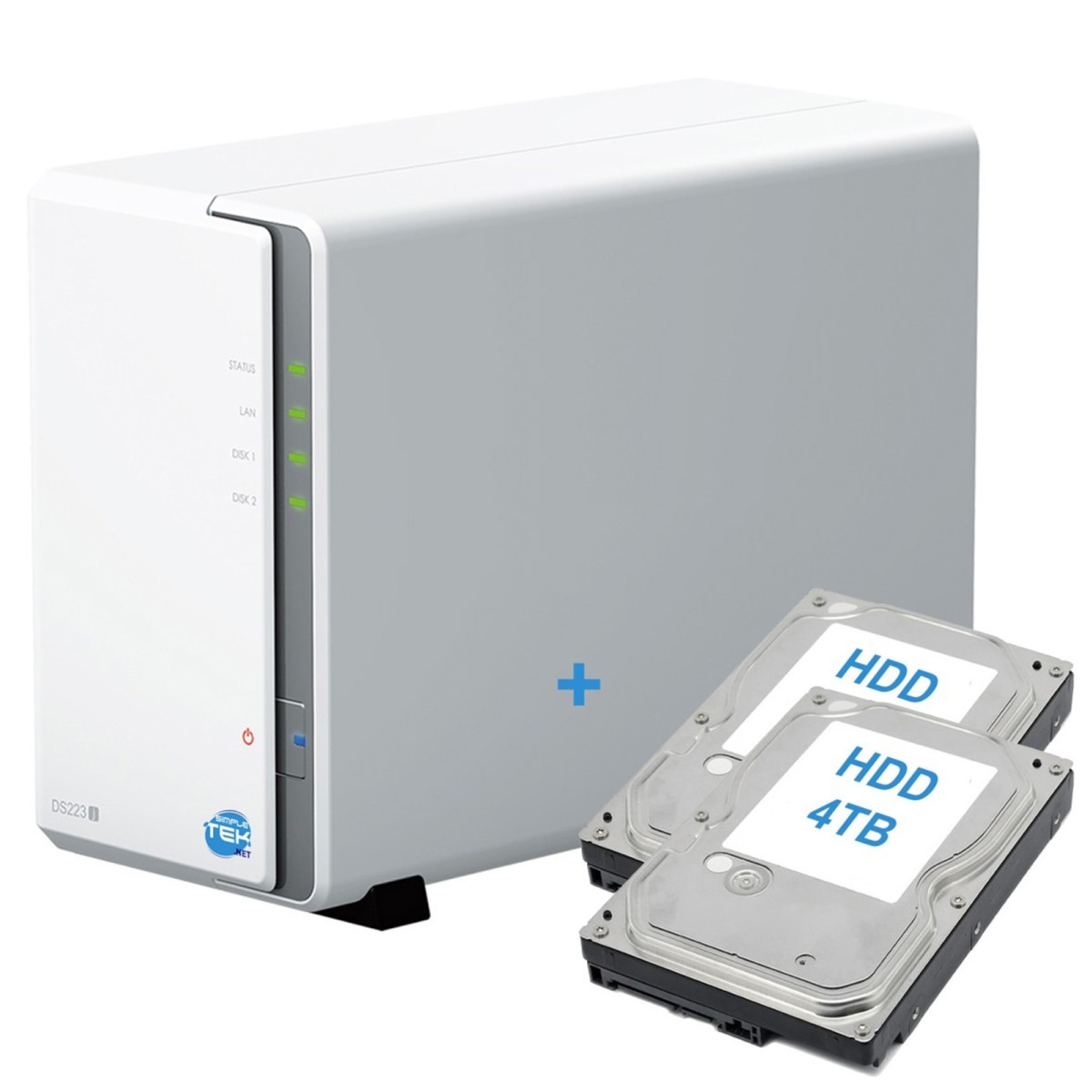 Simpletek NAS Double Baie 2x4TB HDD SATA Ethernet Lan IP Préinstallé Blanc