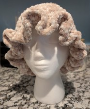 Crocheted Bucket Hat 4-10 Yrs Old Tan /White Girls Kids Homemade Very Soft