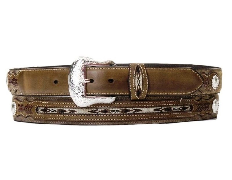 Nocona Western Belt Mens Leather Top Hand Southwest 38 Coffee N2475702 CLEARANCE