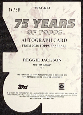 2026 Topps Series 1 - Reggie Jackson 75 Years Die Cut Auto 14/50 