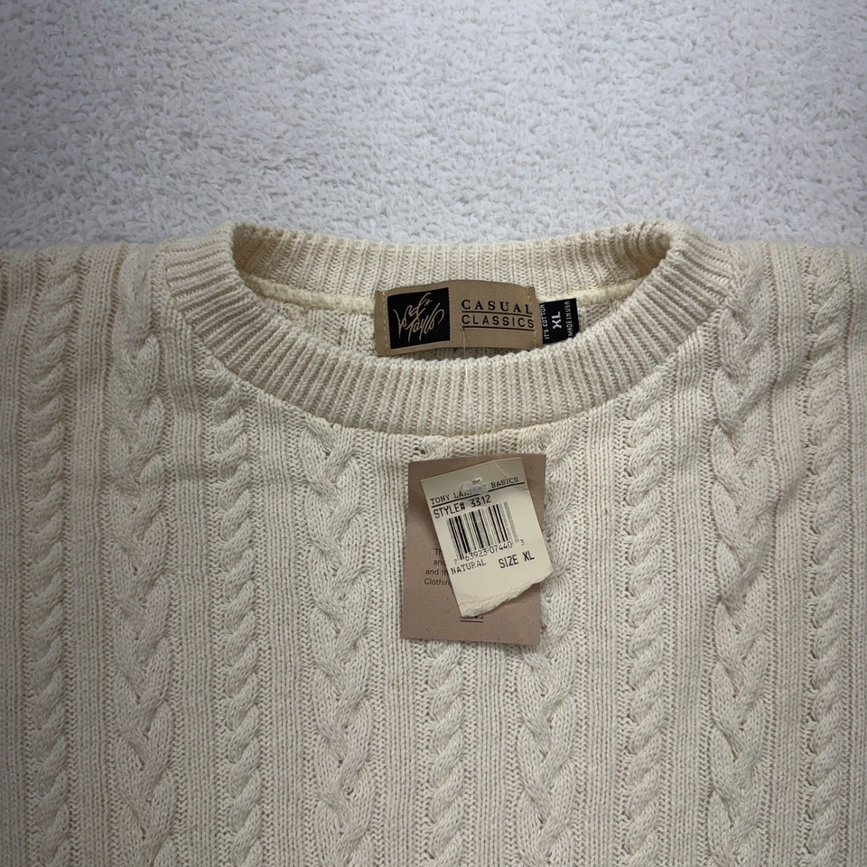 NWT Lord & Taylor Basics Men Cream Cable Knit Sweater XL Classics Made in USA - Image 2 of 4