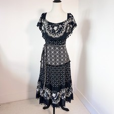 ANTHROPOLOGIE Marisol Women’s 6 Black Dress Embroidered Vacation Travel Sundress