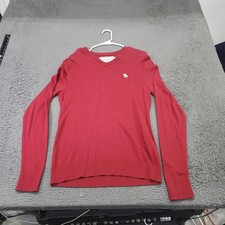 Abercrombie  Fitch Sweater Mens Medium Red V Neck Knit Pullover Long Sleeve