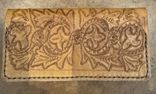 Tooled Checkbook Cover, Full Grain Leather Handmade 