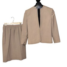 Vintage Adolph Schumann for Lilli Ann Blazer Cream Wool Skirt Suit Sz 6/8 S
