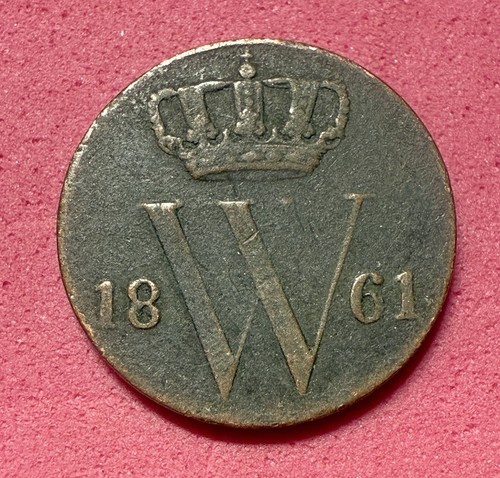 Netherlands 1/2 Cent 1861 Fine (F) Copper Coin *** Key Date