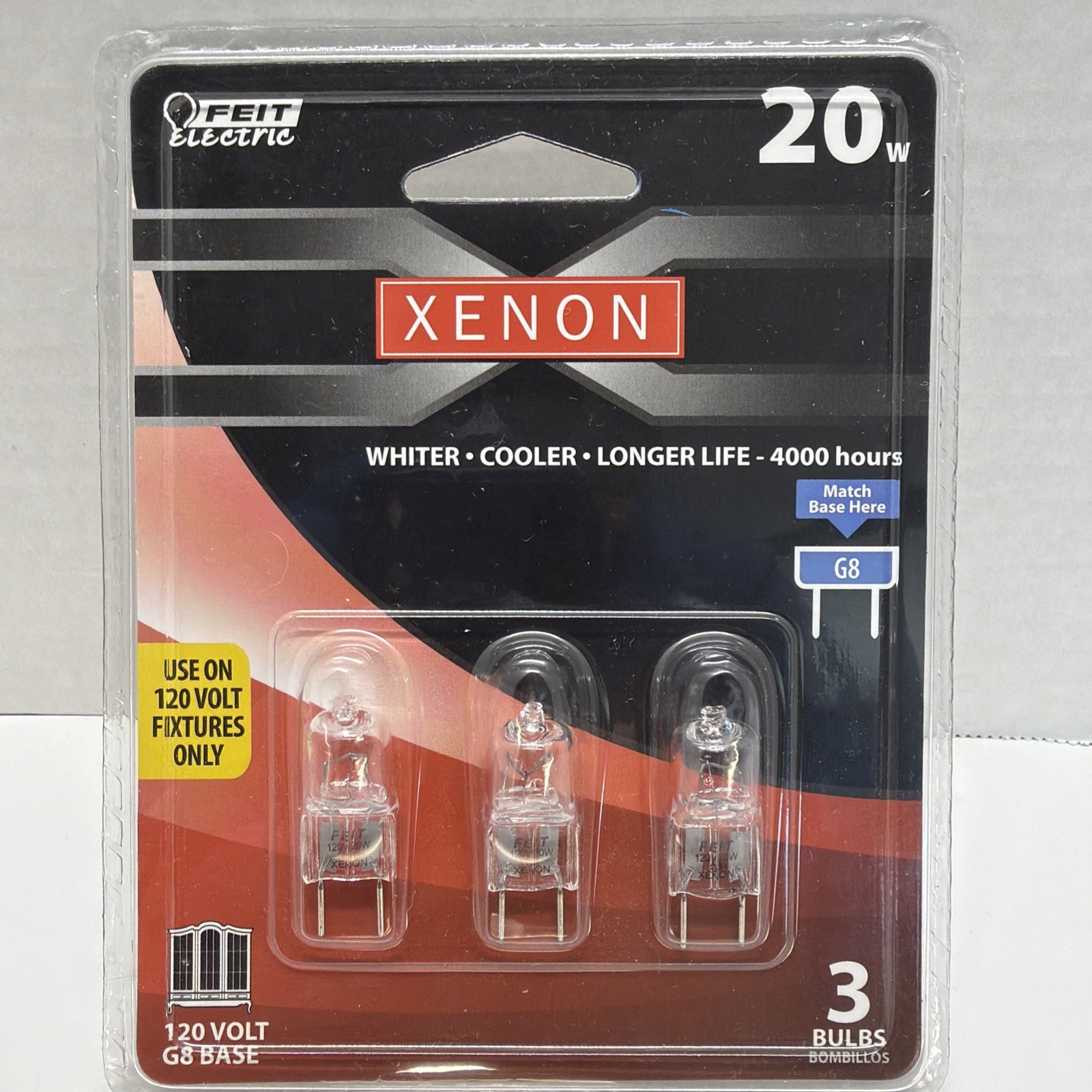 Feit Electric 20 Watt Xenon G8 Bulb 3-Pack. Sealed New Long 