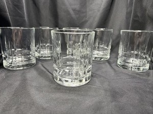 6 Canadian Club Whiskey Glasses Embossed Bottom Vertical & Horizontal Line MCM