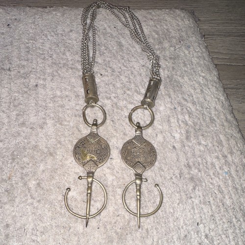 Antique Morocco Coin Berber Silver Tribal Fibula Cloak Clasp Necklace