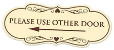  Designer Please Use Other Door (Left Arrow) Large (3.5" x 9") Ivory/Dark Brown
