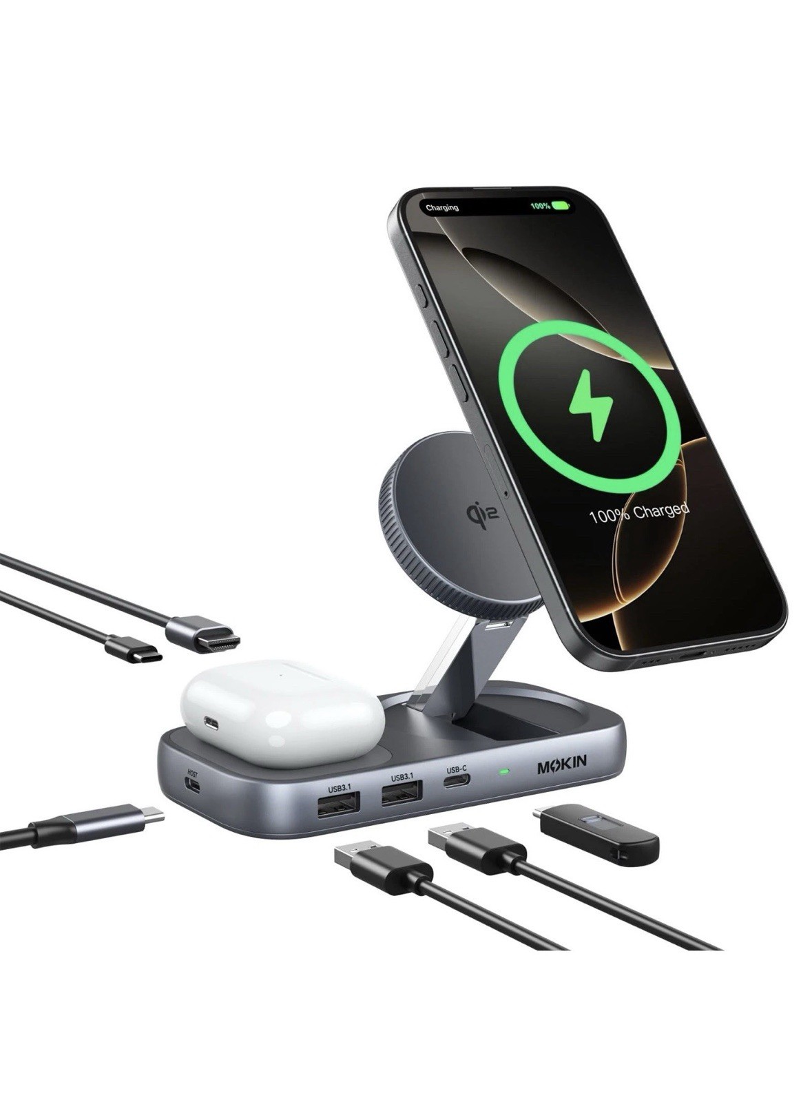 MOKiN USB C Hub with 15W Qi2 Wireless Charger Laptop Docking Station to 4K HD...