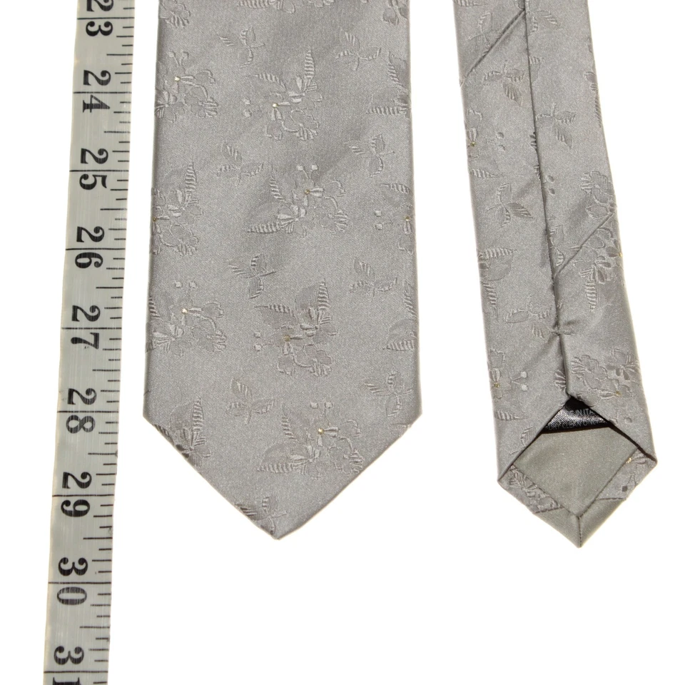 Corbata Italo Ferretti Nueva con Etiquetas en Plata Floral con Mezcla de Seda Dorada 24 KT Foto 4 de 4