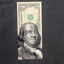 Benjamin Franklin CASH 1 Dollar Bill Original painting Graffiti Art Street Art