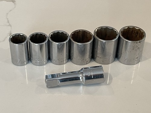Craftsman 7pc 1/2 Drive 12pt SAE Sockets, 11/16,3/4,13/16,15/16,1,1-1/16in USA