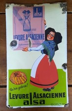 Ancienne plaque émaillée bombée LEVURE ALSACIENNE ALSA Eas  cuisine café 49x28cm