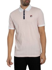 Fila Men's Classic Vintage Striped Polo Shirt, Pink