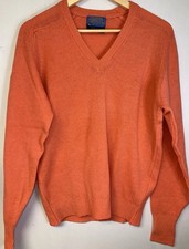 Vintage Pendleton Mens M Lambswool Sweater V Neck Orange Wool Made in USA